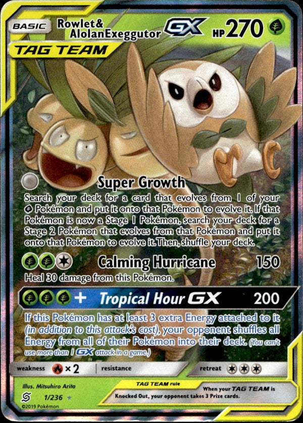 Pokemon TCG Sun & Moon: Unified Minds #1/236 Rowlet & Alolan Exeggutor GX