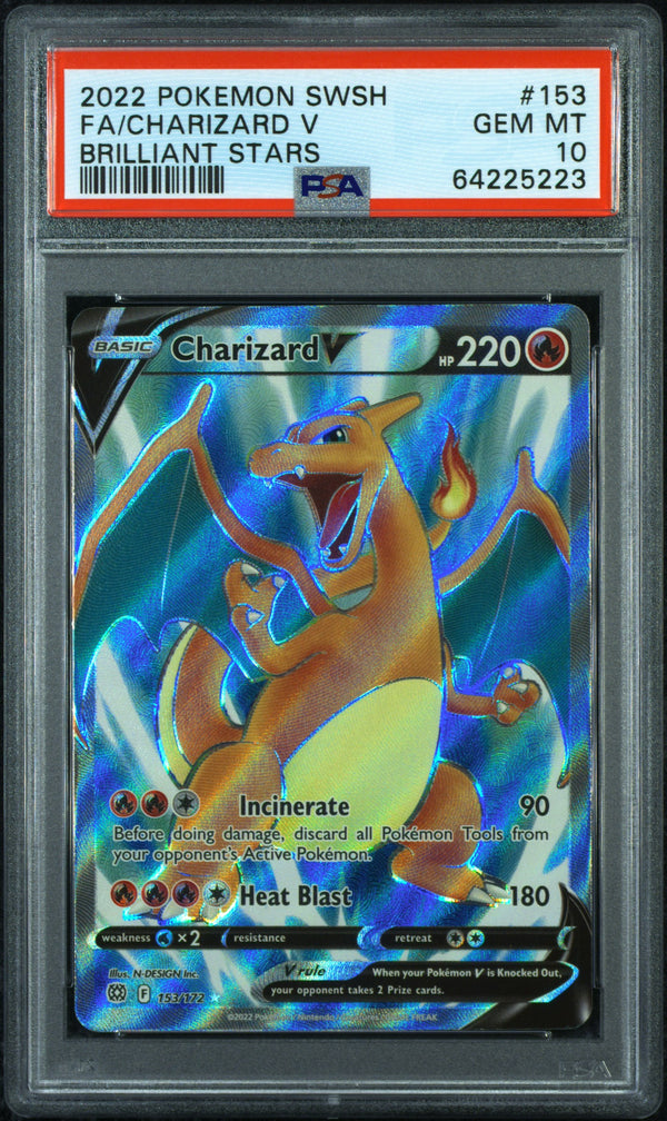 PSA 10 GEM MT: Pokemon TCG Charizard V 153/172 - Brilliant Stars