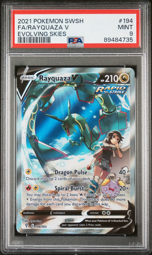 PSA 9 MINT: Pokemon TCG Rayquaza V 194/203 - Evolving Skies