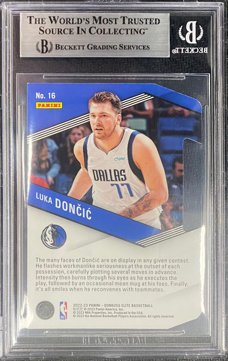 BGS 8.5 NM-MT: NBA - Luka Doncic 16 - 2022 Panini Donruss Elite Basketball - Spellbound Orange Die Cut