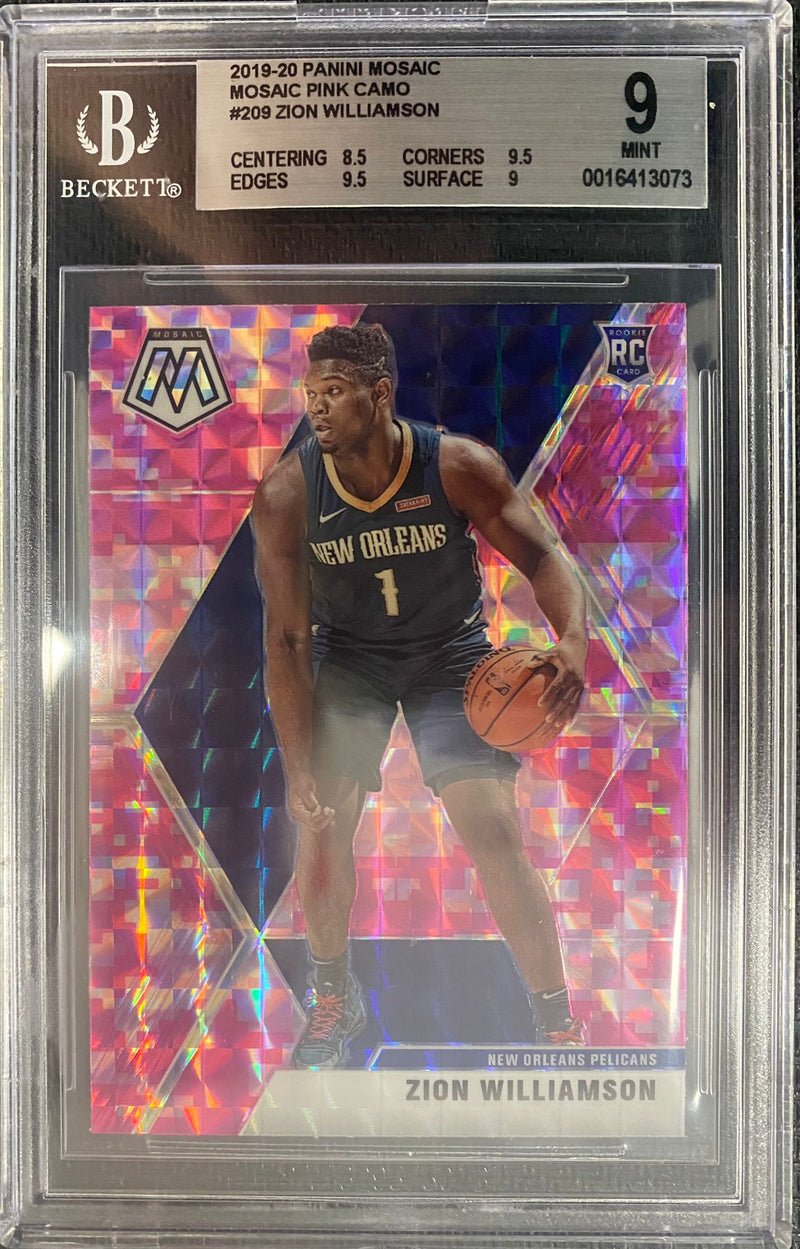 BGS 9 MINT: NBA - Zion Williamson 209 - Rookie Card - 2019 Panini Mosaic Basketball - Pink Camo