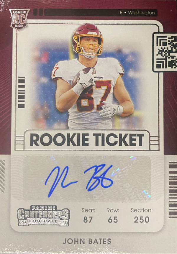 2021 Panini Contenders Football - John Bates 206 Auto - NFL Rookie Ticket