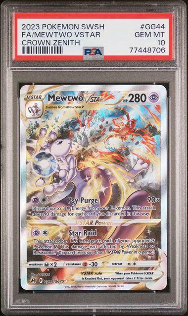 PSA 10 GEM MT: Pokemon TCG Mewtwo VSTAR GG44/GG70 - Crown Zenith