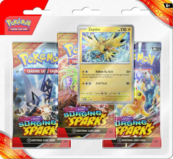 [Pre-Order] Pokemon TCG: Scarlet & Violet 8 - Surging Sparks Three Booster Blister - Zapdos