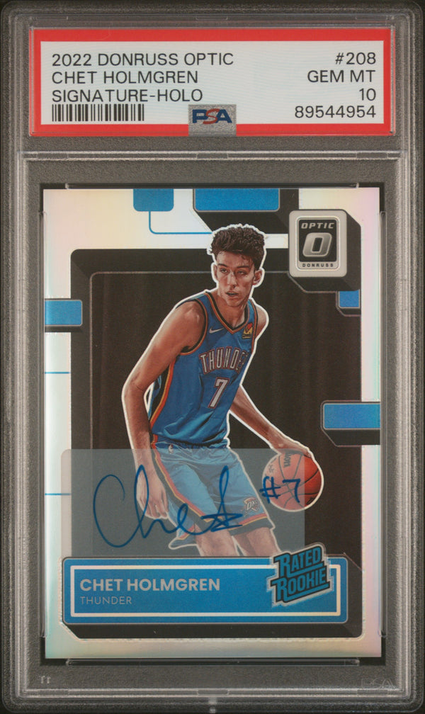 PSA 10 GEM MT: NBA Chet Holmgren #208 Auto 2022 Dunruss Optic Signature Holo