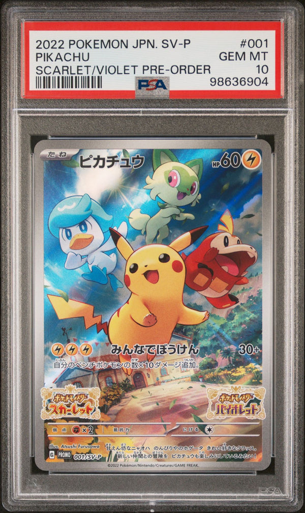 PSA GEM MINT 10 : Pokemon TCG Pikachu 001/SV-P - JPN Scarlet & Violet Pre-Order Promo