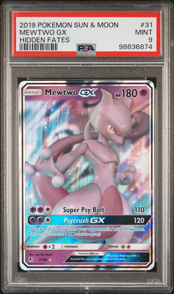 PSA MINT 9: Pokemon TCG Mewtwo GX 031/068 - Sun & Moon Hidden Fates