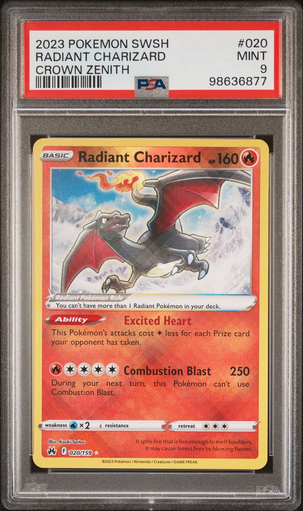 PSA MINT 9: Pokemon TCG Radiant Charizard 020/159 - Crown Zenith