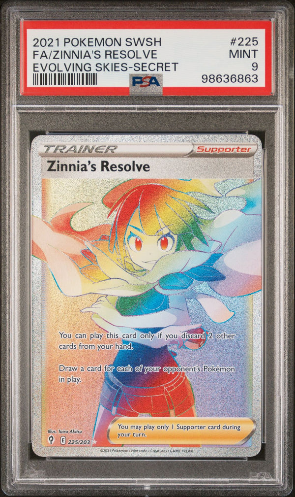 PSA MINT 9: Pokemon TCG Zinnia's Resolve - 225/203 - Evolving Skies