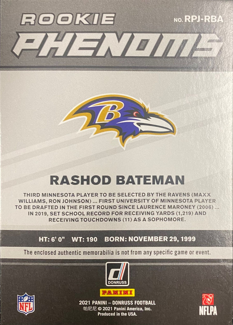 2021 Panini Donruss Football - Rashod Bateman RPJ-RBA Patch - NFL Rookie Phenoms