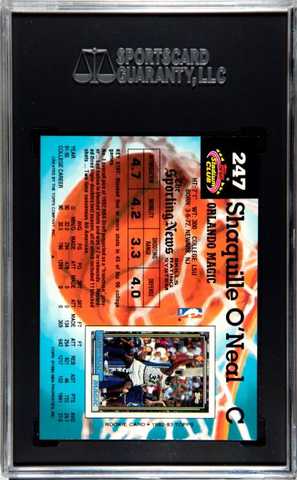 SGC 8.5 NM-MT: NBA - Shaquille O'Neal 247 - Rookie Card - 1992 Topps Stadium Club Basketball