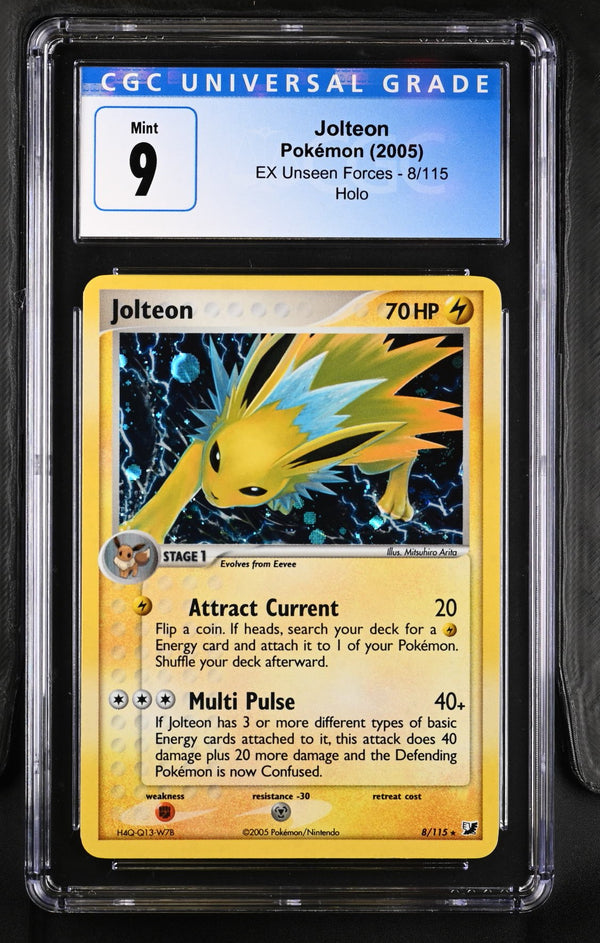 CGC MINT 9: Pokemon TCG Jolteon Holo - 8/115 - EX Unseen Forces (Chumlee Collection)