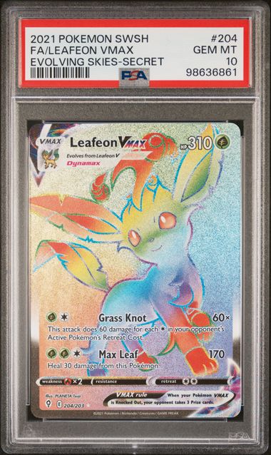 PSA 10 GEM MT: Pokemon TCG Leafeon VMAX 204/203 - Evolving Skies