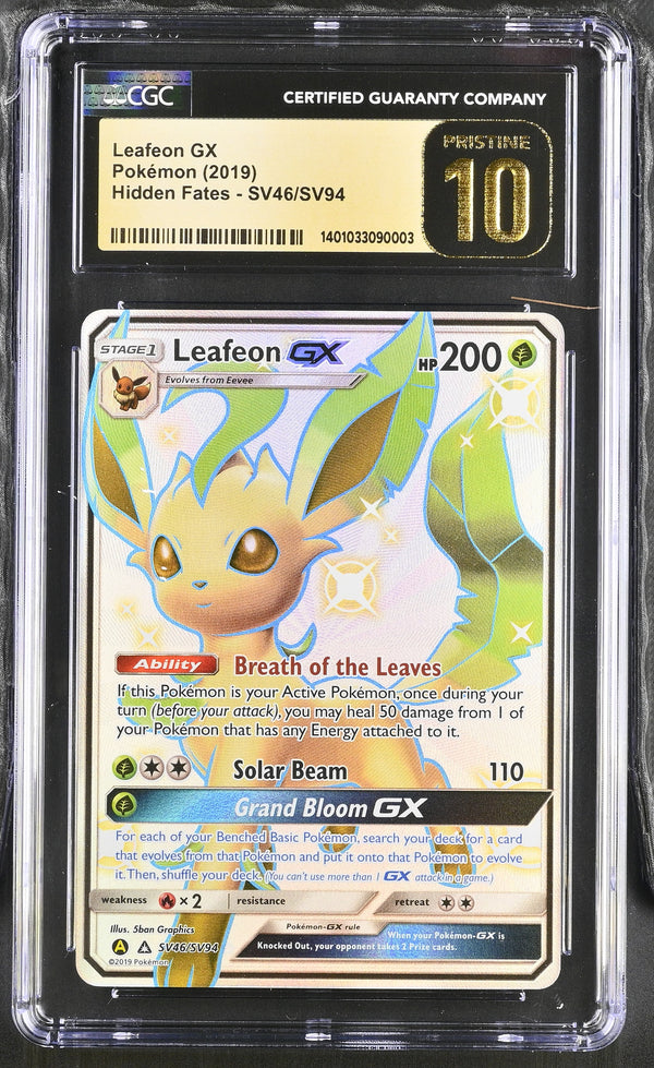 CGC PRISTINE 10: Pokemon TCG Leafeon GX SV46/SV94 - Hidden Fates