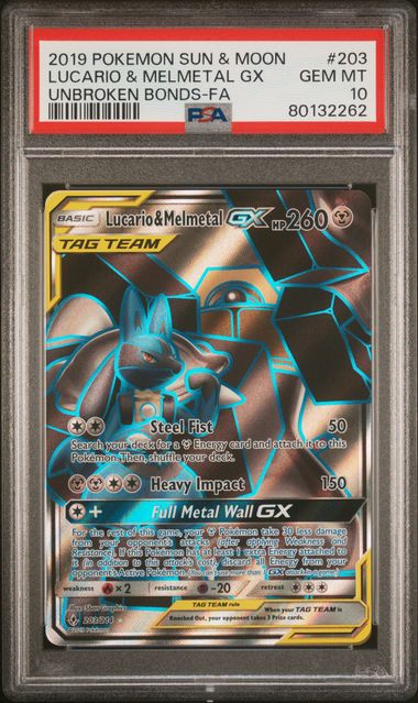 PSA 10 GEM MT: Pokemon TCG Lucario & Melmetal GX 203/214 - Unbroken Bonds