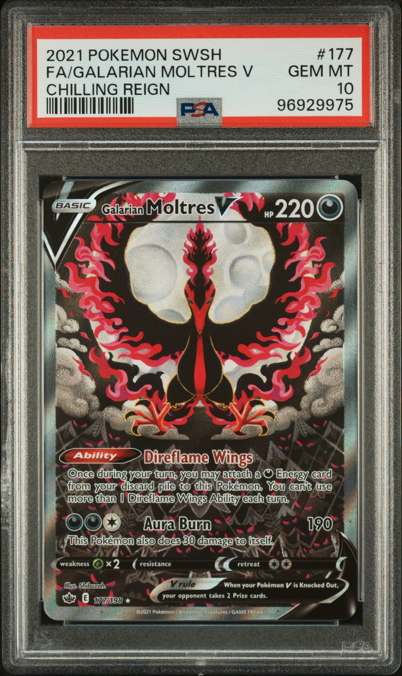 PSA 10 GEM MT: Pokemon TCG Galarian Moltres V 177/198 - Chilling Reign