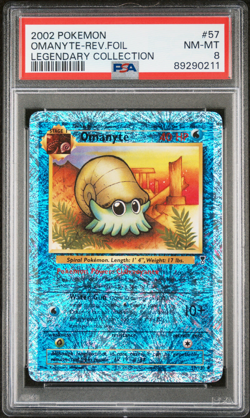 PSA 8 NM-MT: Pokemon TCG Omanyte Reverse Holo - Legendary Collection