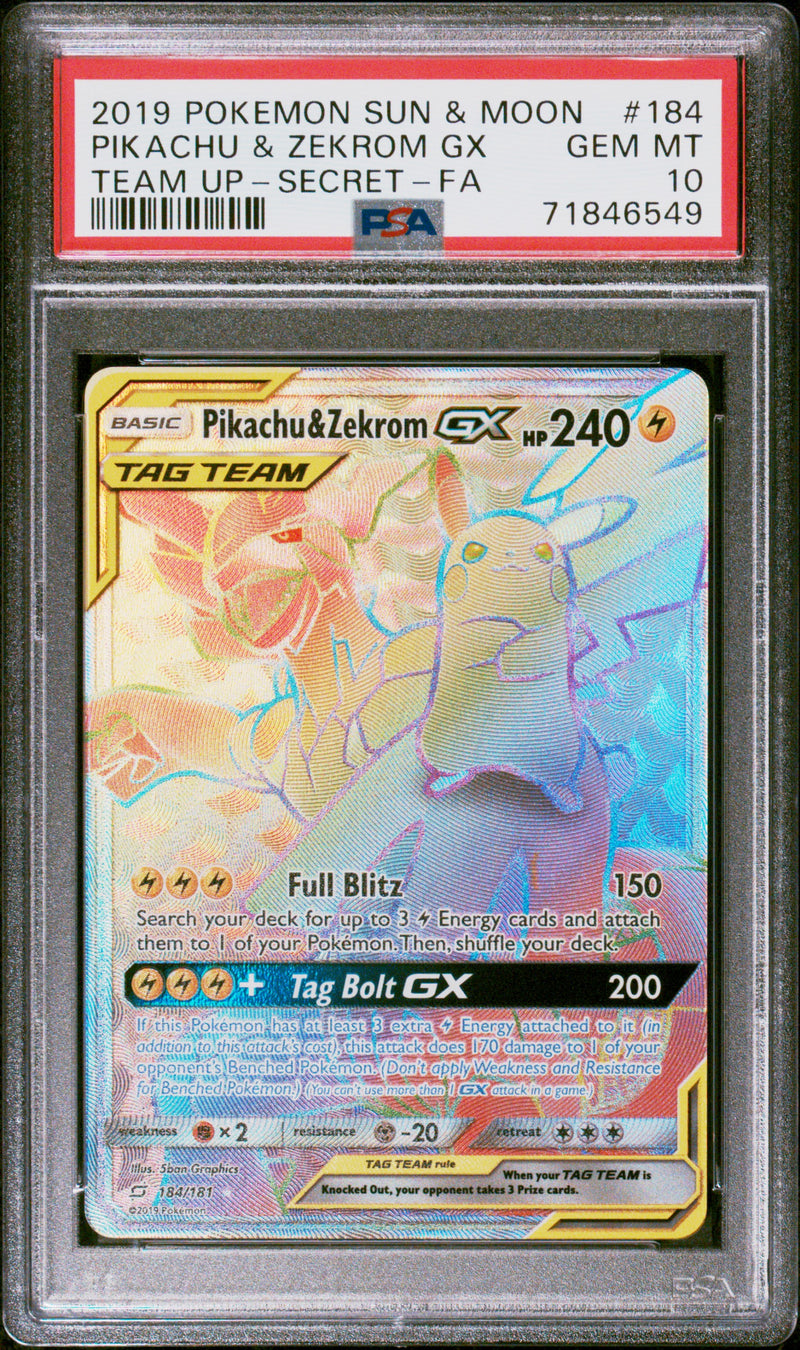 PSA 10 GEM MT: Pokemon TCG Pikachu & Zekrom GX 184/181 - Team Up