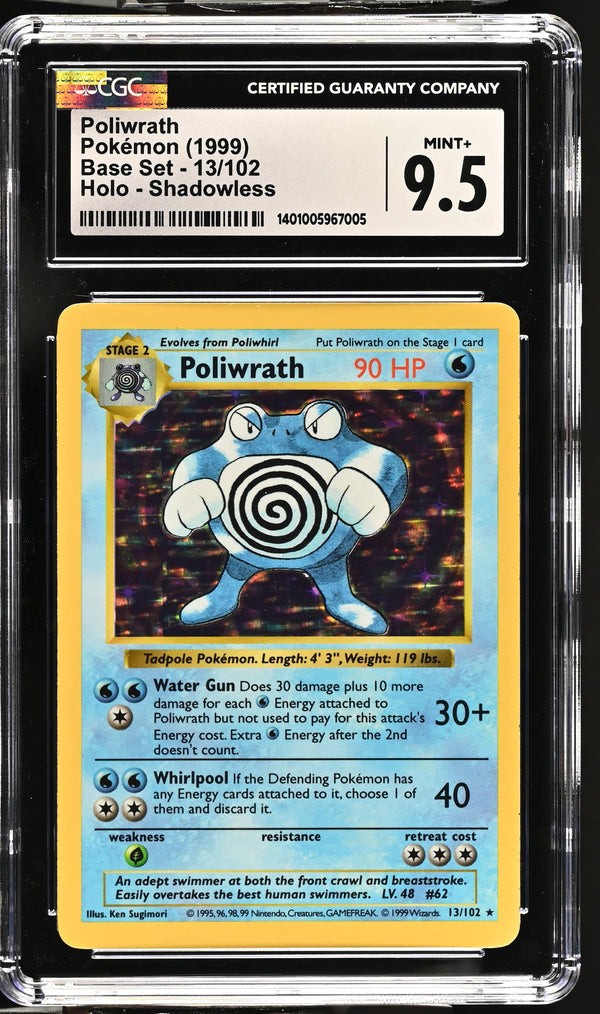 CGC MINT+ 9.5: Pokemon TCG Poliwrath Holo - 13/102 - Shadowless Base Set