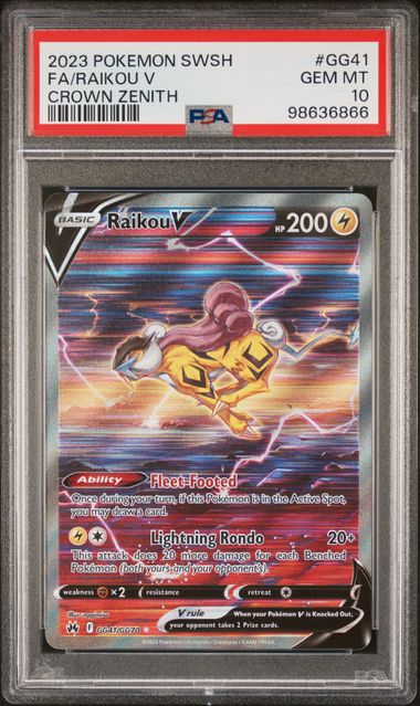 PSA 10 GEM MT: Pokemon TCG Raikou V GG41/GG70 - Crown Zenith