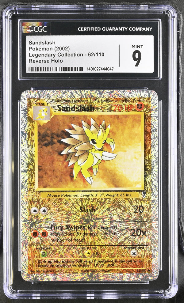 CGC MINT 9: Pokemon TCG Sandslash Rev Holo - 62/110 - Legendary Collection