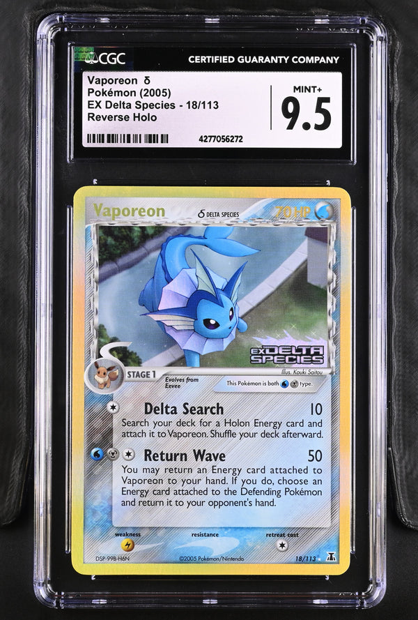 CGC MINT+ 9.5: Pokemon TCG Vaporeon δ Rev Holo - 18/113 - EX Delta Species