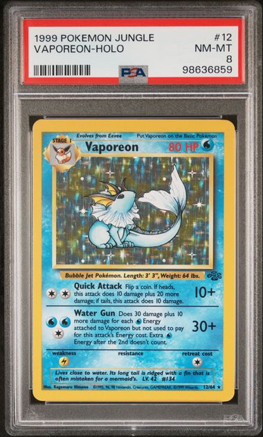 PSA 8 NM-MT: Pokemon TCG Vaporeon 12/64 Holo - Jungle